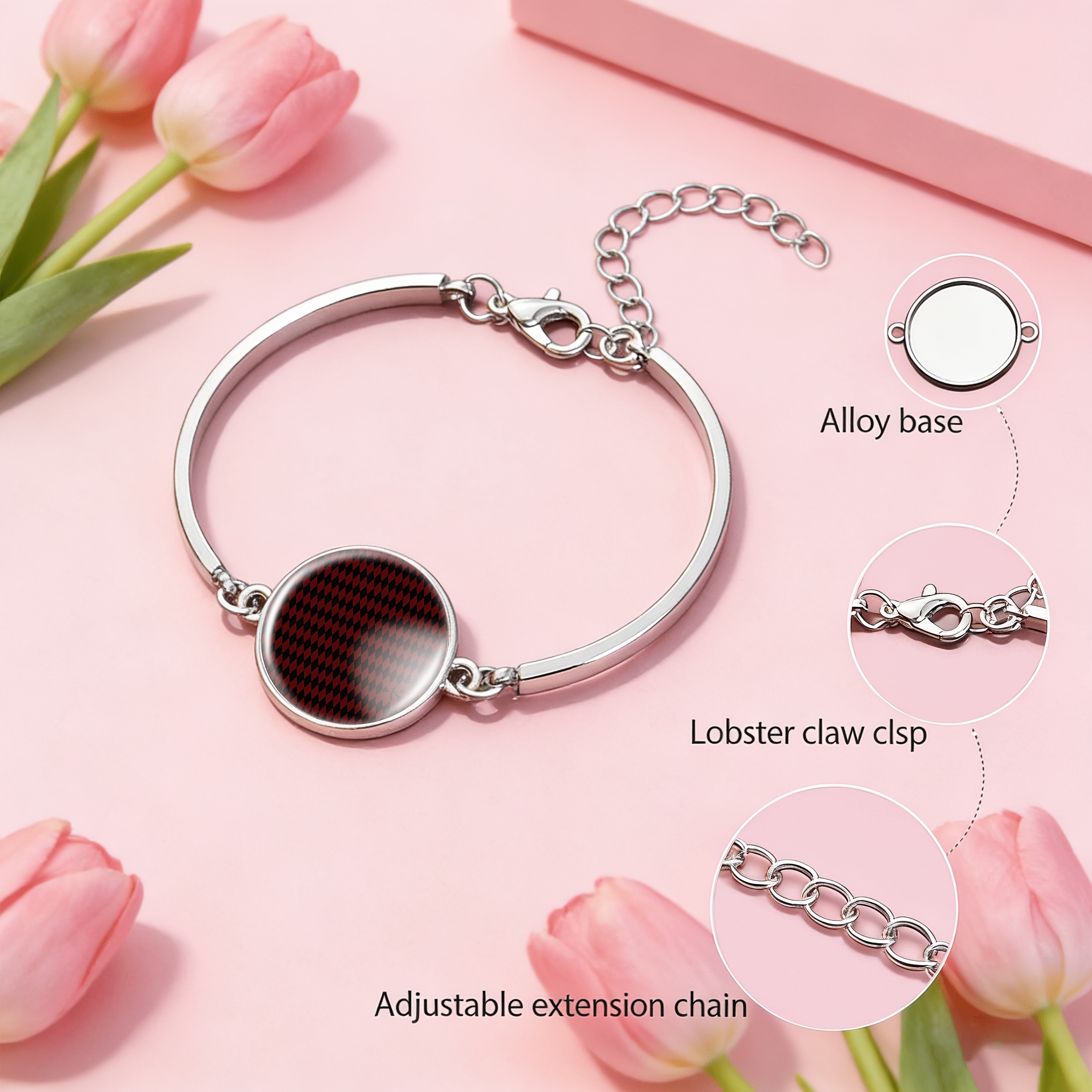 Women's Adjustable Bangle with Round Time Gem Inlay